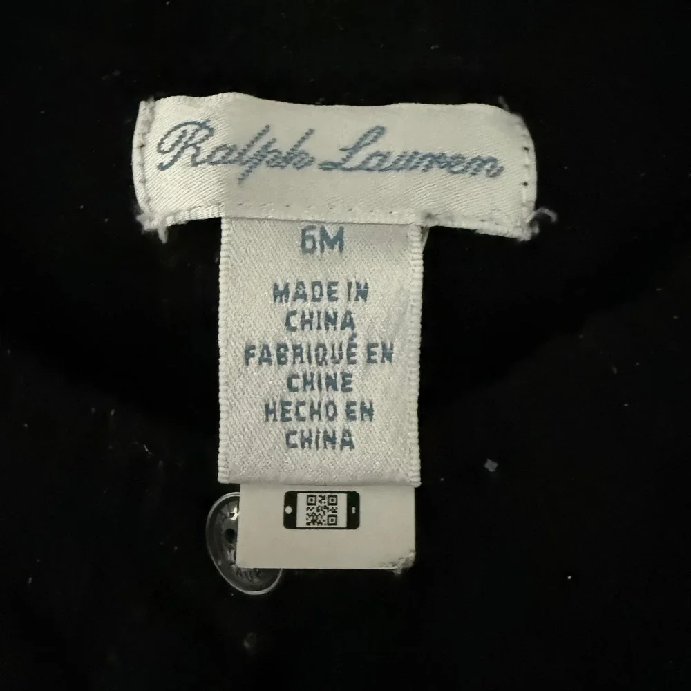 Ralph Lauren Baby Girl Black Cable Knit Shimmer Cardigan Silver Pony Logo 6M